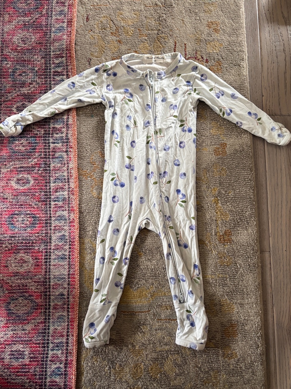 Kids bamboo Zip-Front Footie One-Piece in blueberries